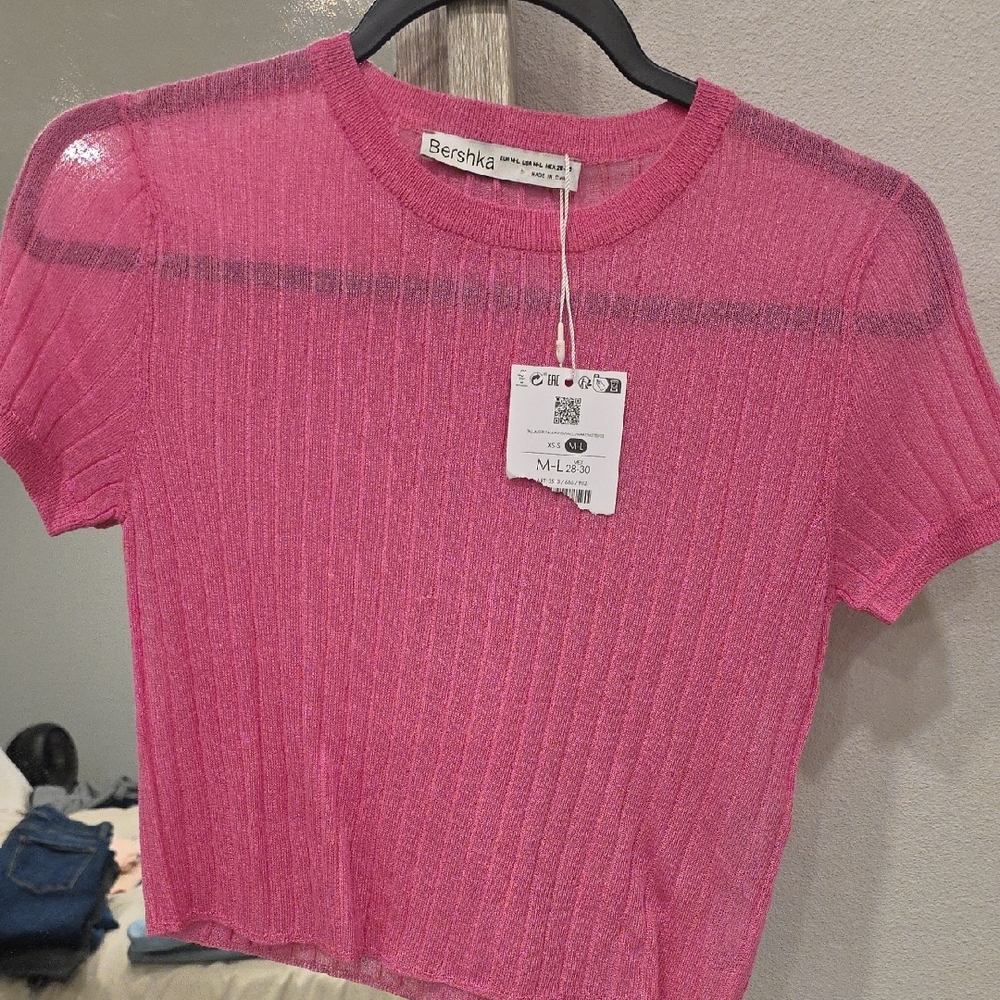 Bershka Vibrant Pink Short Sleeve Top